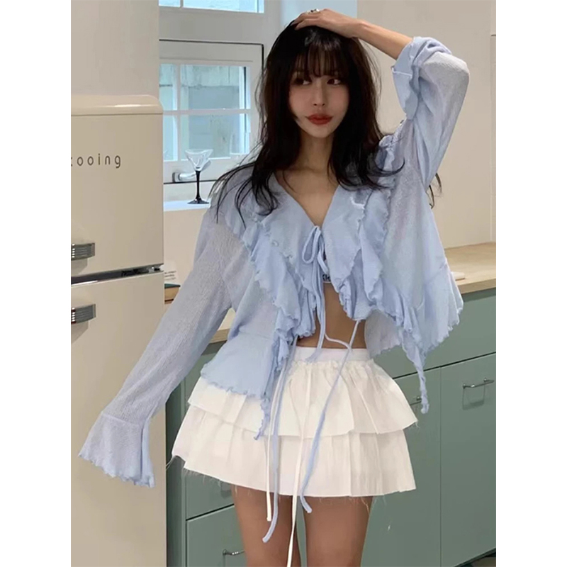 Street Fashion In Korea - MEXZT 자른 흰색 셔츠 여성 패션