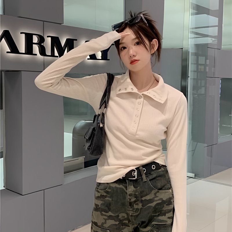 Street Fashion China Girl - 여성 패션 슬림 긴팔 셔츠 버튼