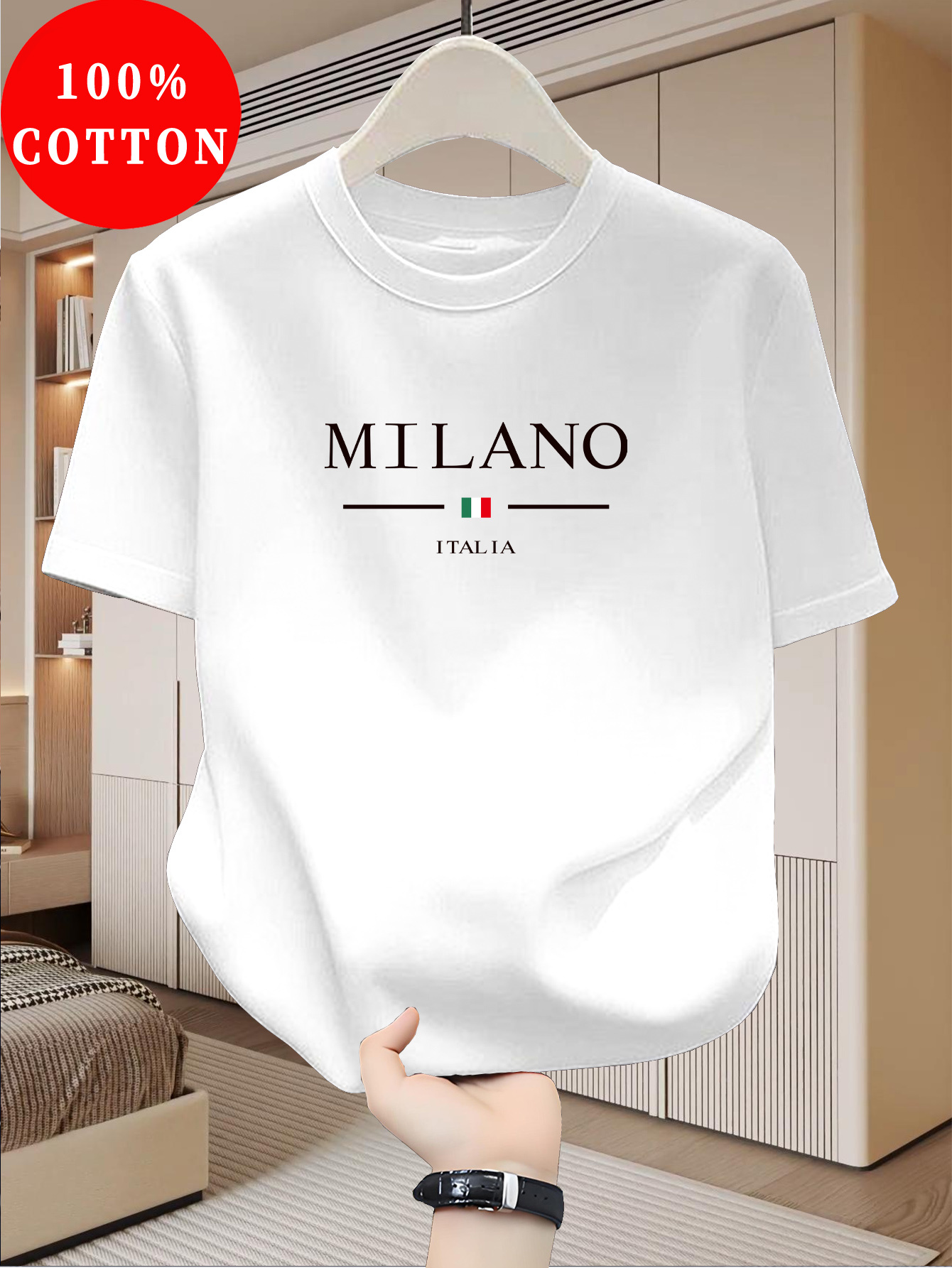 Street Fashion In Milan - 밀라노 패턴 프린트 반팔 캐주얼하고 패셔너블한