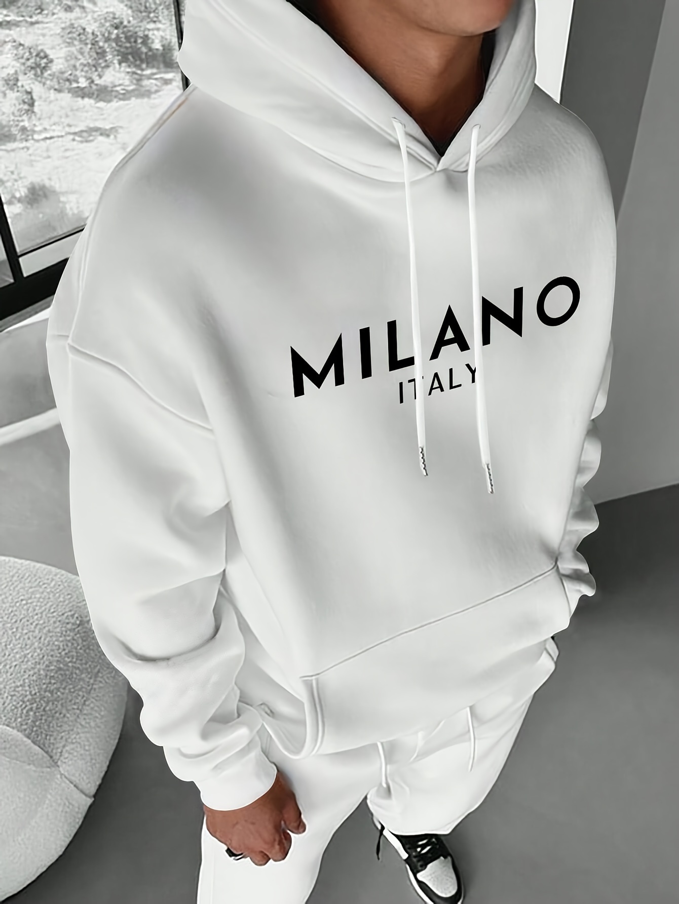 Street Fashion In Milan - 밀란 레터 남녀 공용 후드티 풀오버