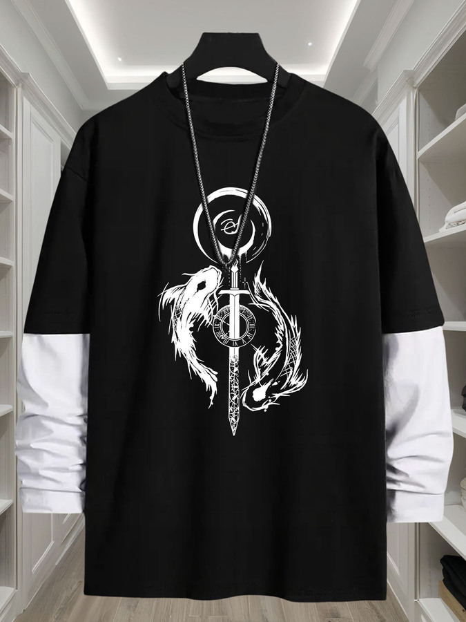 Street Fashion Look - J1417 Yin-Yang Fish Print 2-in-1 룩