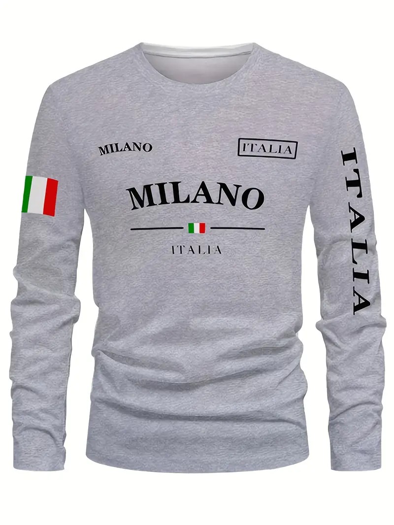 Street Fashion In Milan - 2026 봄/여름 남성용 긴팔 티셔츠 스트리트