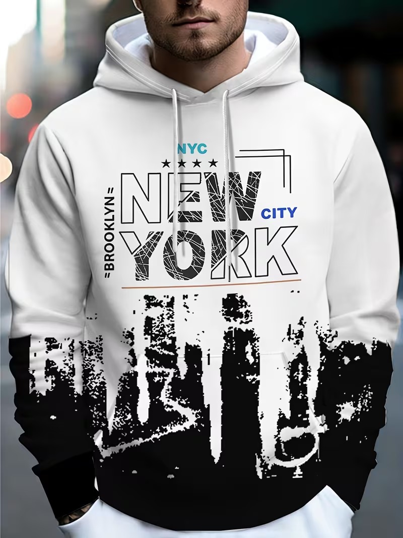 뉴 뉴욕 레터 흑백 프린트 남성용 후드티 패션 힙합 스 - Street Style New York Fashion 리뷰 및 가격