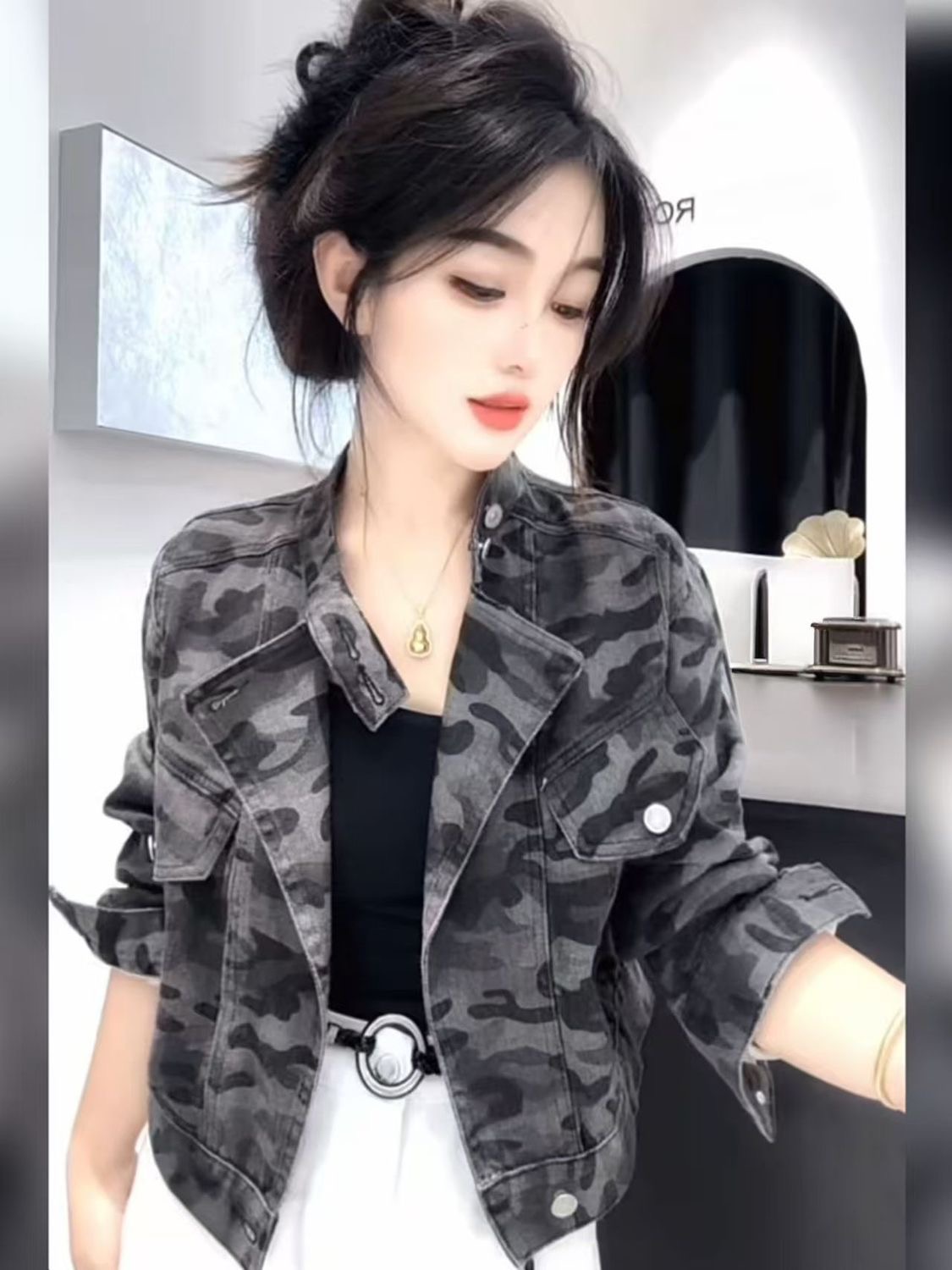 아메리칸 레트로 스트리트 스타일 프린트 캐주얼 데님 재 - Street Fashion Look 리뷰 및 가격