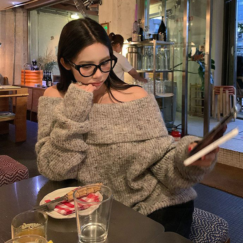 우아한 오프 숄더 슬래시 넥 스웨터 여성 한국 패션 s - Street Fashion In Korea 리뷰 및 가격