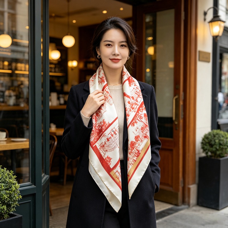 럭셔리 100% 순수 멀버리 실크 스퀘어 스카프 90X - French Street Fashion 리뷰 및 가격