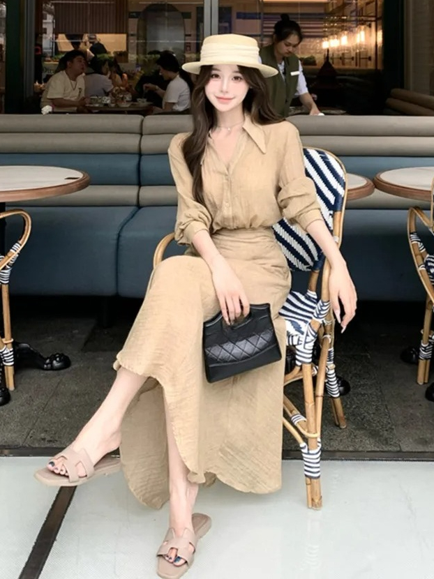 프랑스 스타일 긴팔 셔츠 & A라인 숏 스커트 투피스  - French Street Fashion 리뷰 및 가격