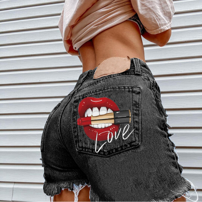 여름 트렌디 여성 립스틱 스타일 데미지 데님 반바지 입 - Street Fashion Denim 리뷰 및 가격