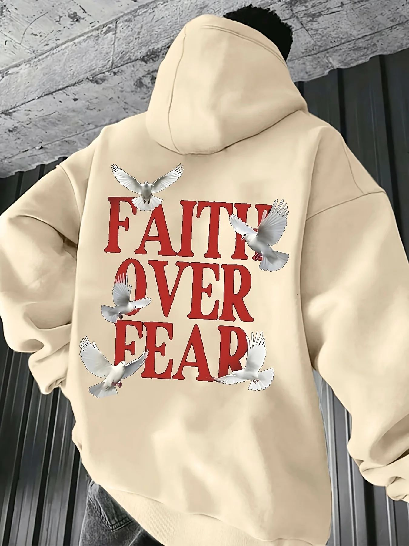 레트로 신앙 인용문 화이트 도브 남성용 후드티 플리스  - Street Style Fashion Quotes 리뷰 및 가격