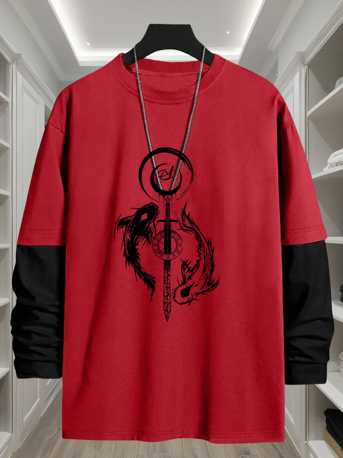 J1417 Yin-Yang Fish Print 2-in - Street Fashion Look 리뷰 및 가격
