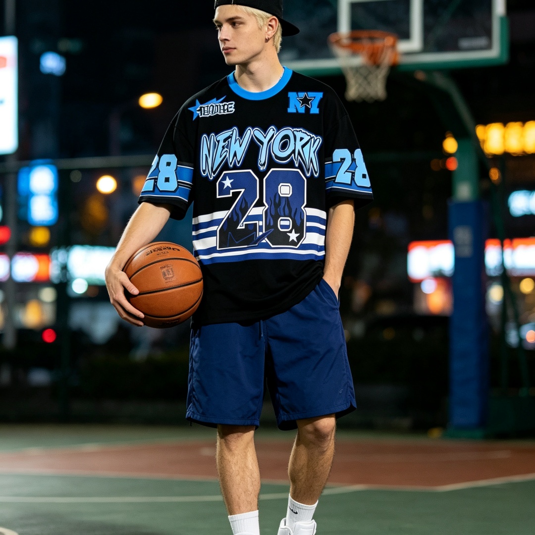 남성용 여름 티셔츠 뉴욕 레터 그래픽 반팔 루즈 스포츠 - Street Style New York Fashion 리뷰 및 가격