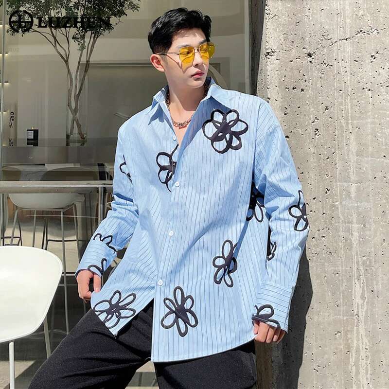 LUZHEN 남성용 트렌디 프린트 긴팔 셔츠, 우아한  - Street Fashion Reviews 리뷰 및 가격