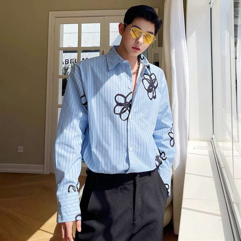 LUZHEN 남성용 트렌디 프린트 긴팔 셔츠, 우아한  - Street Fashion Reviews 리뷰 및 가격