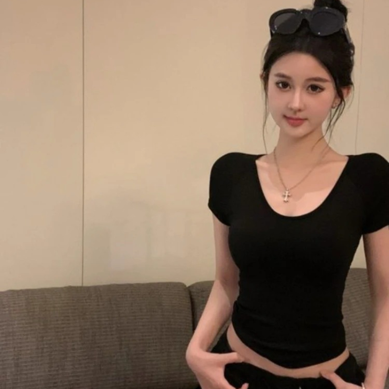 여성용 반팔 티셔츠 슬림 여성 탑 티 한국 패션 하라주 - Street Fashion Reviews 리뷰 및 가격